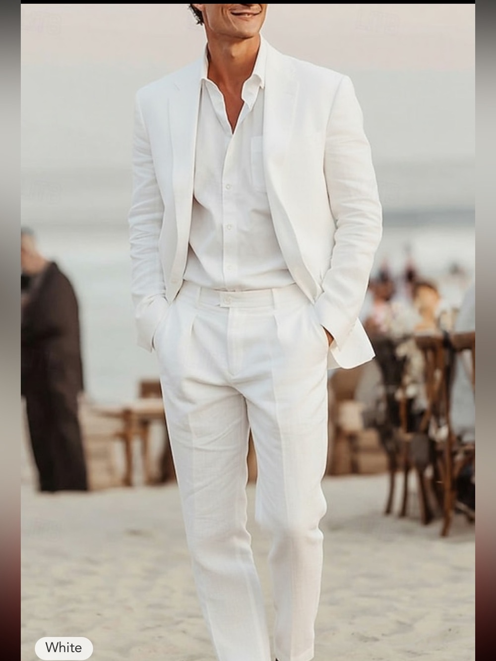 H&M White Linen Blazer Jacket & Pants